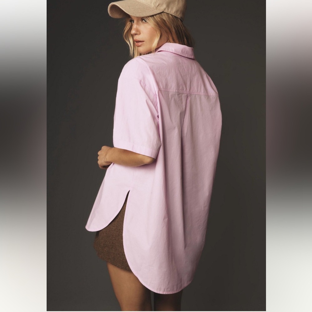 Anthropologie Oversized Short-Sleeve Button-Back Top in Light Pink